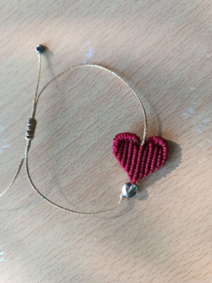 Macrame heart bracelet with glass stone new, red