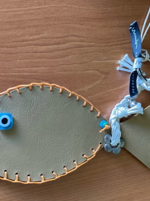 Leather handmade key holder in fish shape unique piece