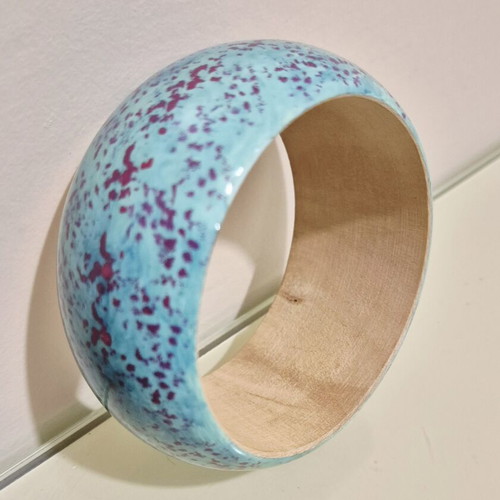Chunky wood bangle turquoise fuchsia handmade bracelet