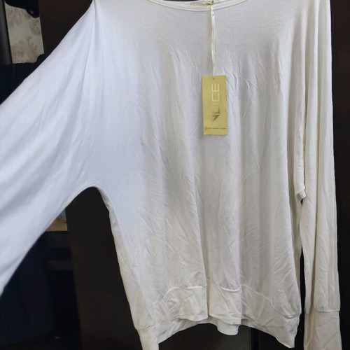 Cotton blouse new, long sleeve, size L, white and beige