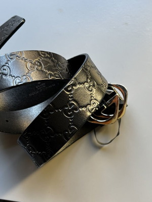 Gucci vintage δερμάτινη ζώνη Guccissima GG μεταχειρισμένη, μαύρη, μέγεθος 95