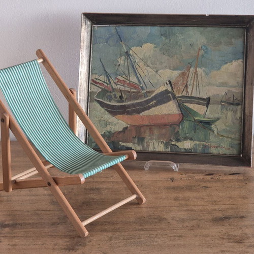 Vintage Mid-Century Miniature Transat Beach Chair Model