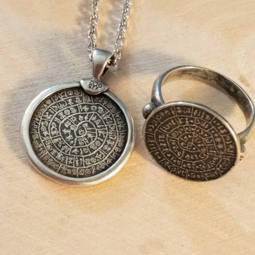 Silver set 925 used, Phaistos disc design