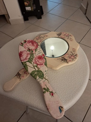 Vintage hand mirror and comb set, handmade