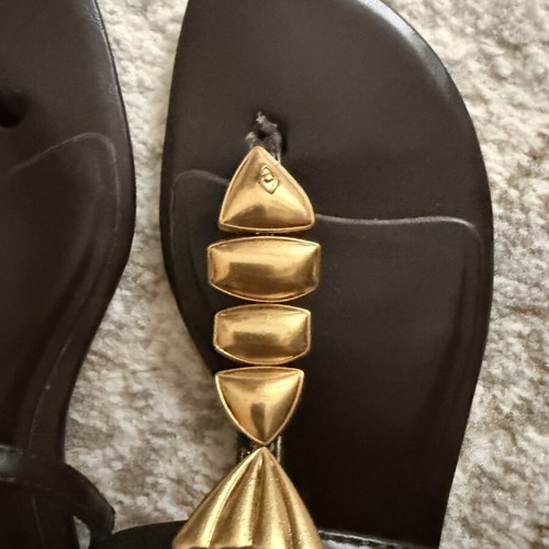 Zara flat sandals brown and gold, like new
