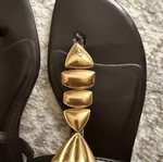 Zara flat sandals brown and gold, like new