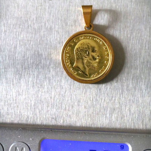 Gold-plated English Sovereign Pendant with King Edward and Saint George