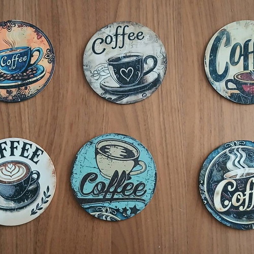 Vintage wooden coasters set of 6 new