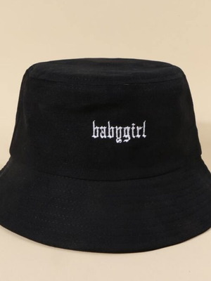 Bucket hat black with embroidered baby girl, like new, size 57