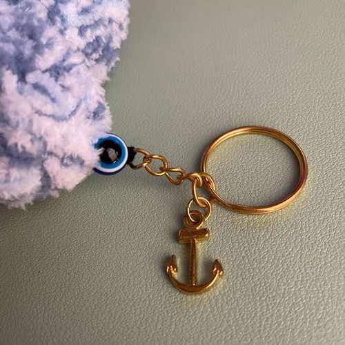 Handmade Heart Keychain in White and Blue with Anchor Charm