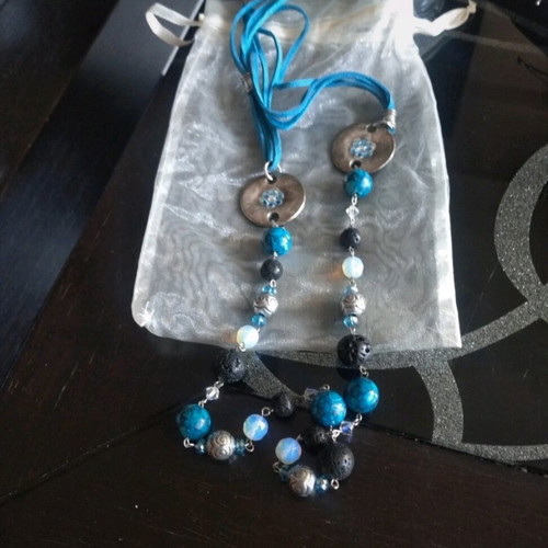 Maribel Accessories handmade long necklace blue stainless steel like new