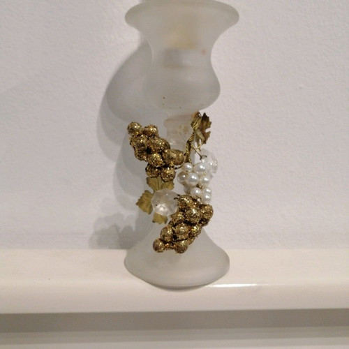 Vintage Christmas Candlestick like new, frosted glass with decorative grapes