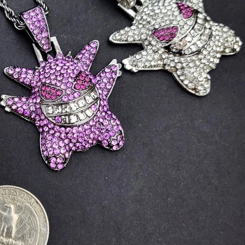 Pokemon Gengar Iced Out Chain set like new in purple amethyst and clear white