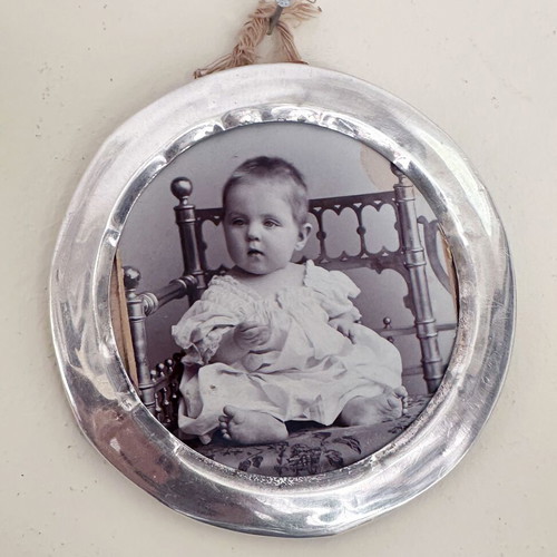 Antique Russian baby photo in silver 900 frame used