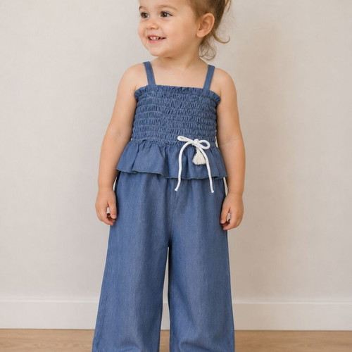 Babylon Fashion girls' jumpsuit 2 years new, denim look, 100% cotton