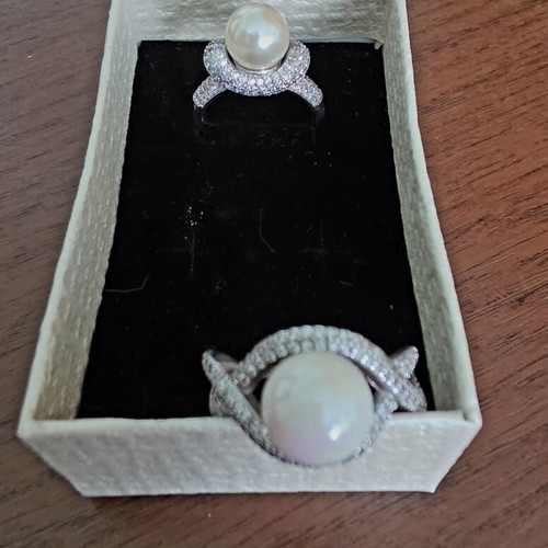 Set of 2 925 silver rings with cultured pearls