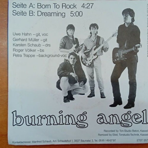 Burning Angel 7'' vinyl record used, rare German hard rock