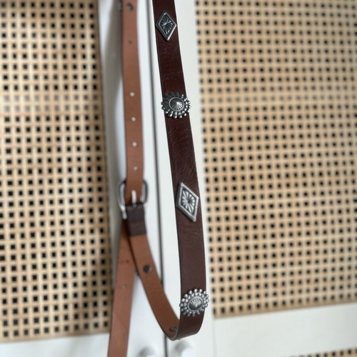 Zara thin brown belt with silver details like new 90cm