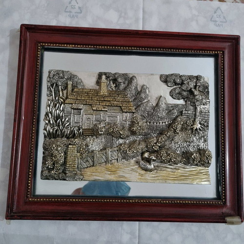 Framed three-dimensional artwork with embossed scene, like new