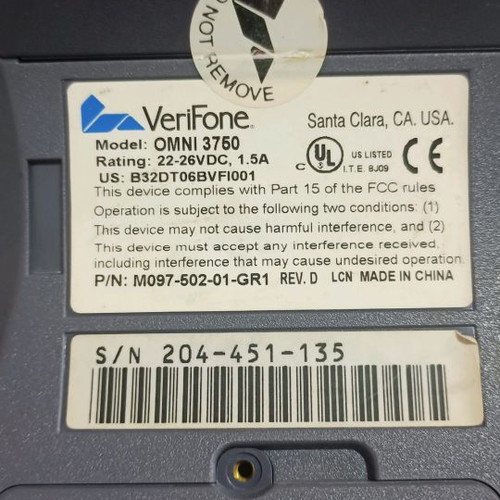 VeriFone Omni 3750 credit card machine with power supply