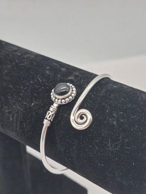 Black Tourmaline Silver Plated Adjustable Bracelet for Women