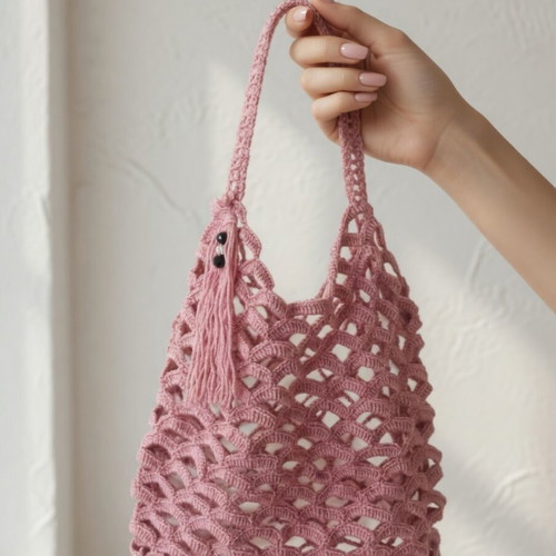 Pink crochet shoulder bag new, boho style