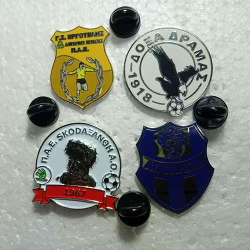 Football collectible pins new, Ergotelis, Doxa Dramas, Skoda Xanthi, Apollon Athens