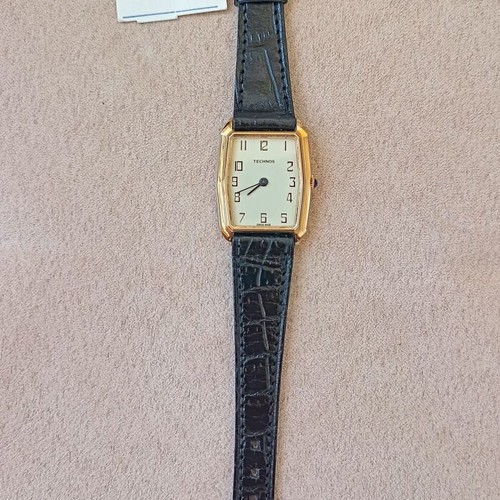 Technos Tank Swiss mechanical wristwatch, gold plated