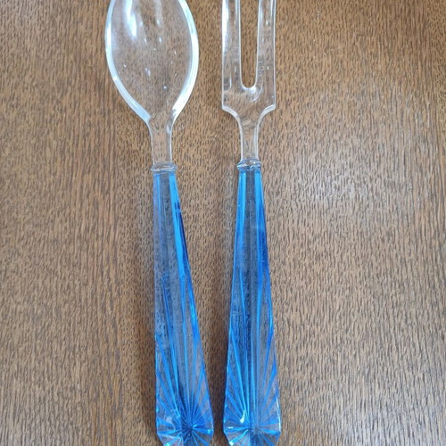 Vintage Depression Glass Serving Set used, Art Deco style