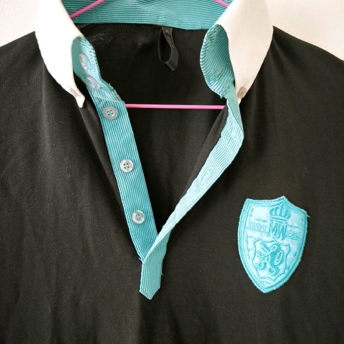 Long-sleeve shirt with collar like new, size L, black with turquoise details