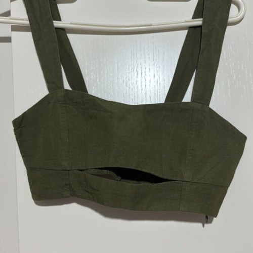 Two-piece set crop top and high-waisted pants, like new, olive green