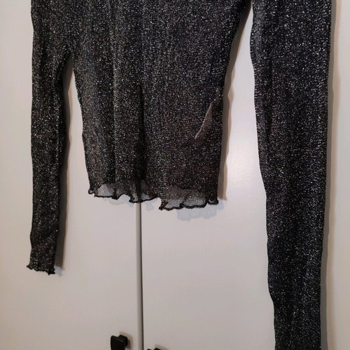 See Through Black T-Shirt With Glitter New Bershka Size S
