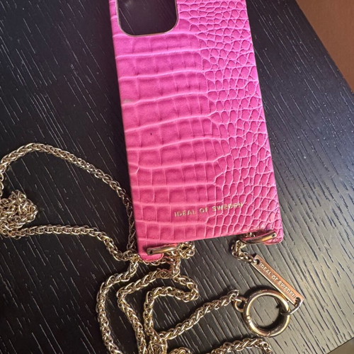 iPhone 12 case Ideal of Sweden like new, pink leather with chain
