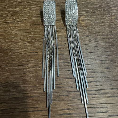 Dangling earrings with zirconia, new, silver color