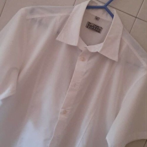 Fedonni white men's short-sleeve shirt with embroidered rhinestone design