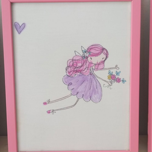Children's frames set with handmade fairy illustrations used, pink frames