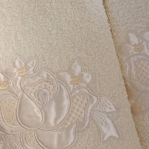 Borea towel set of 3 pieces new, ivory, cotton with embossed design