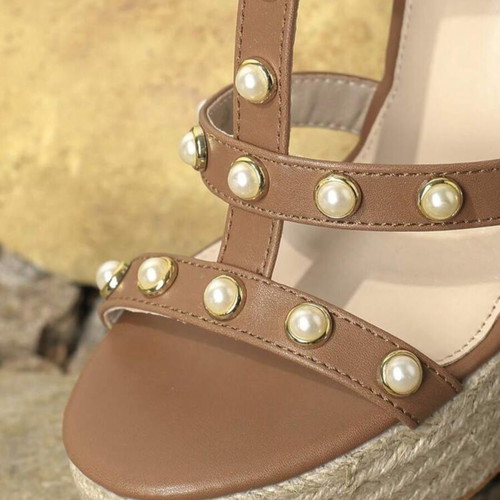 Espadrilles platform sandals with pearls, new, size 42.5-43, beige