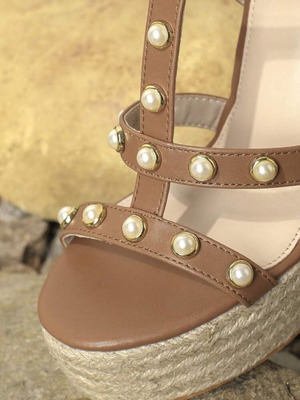 Espadrilles platform sandals with pearls, new, size 42.5-43, beige