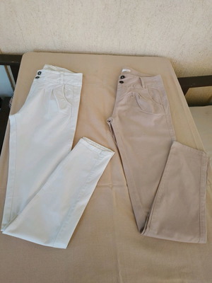 Denim pants Bershka No 32 like new, white and pale pink