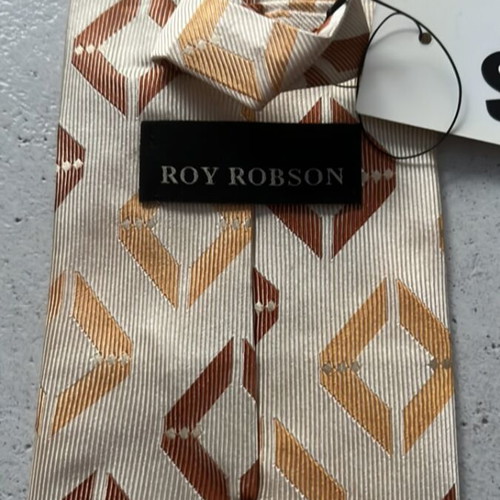 Roy Robson vintage tie new, beige and brown silk