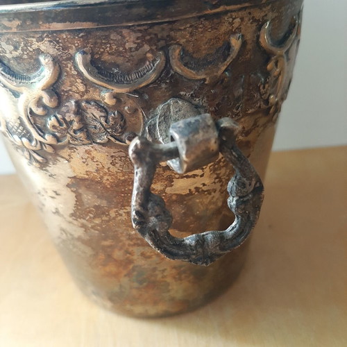 Vintage ice bucket with brass handles used, 1960s