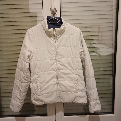 Reversible jacket used, blue-purple and white, size S