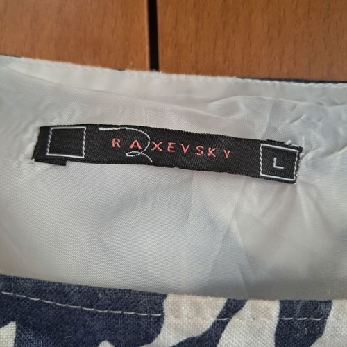Raxevsky linen dress L used, white and blue pattern