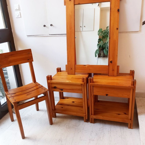 Bedroom set used, solid pine wood industrial style
