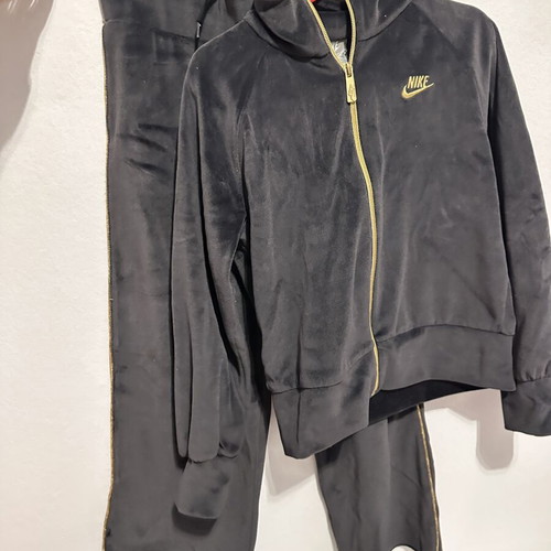 Nike Sportswear kids velour tracksuit set, charcoal and gold, size S
