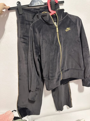 Nike Sportswear kids velour tracksuit set, charcoal and gold, size S