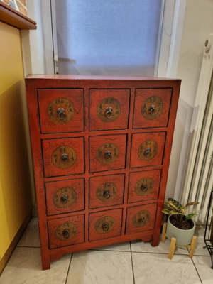 Antique Chinese drawer cabinet used, 12 compartments for medicine or tea
