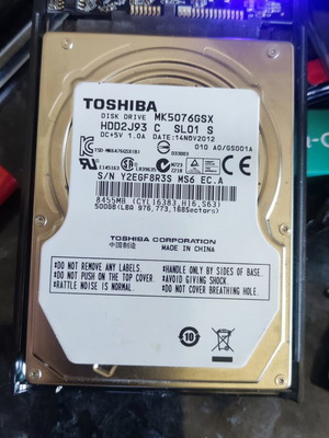 Toshiba 2.5 hard drive 500GB used