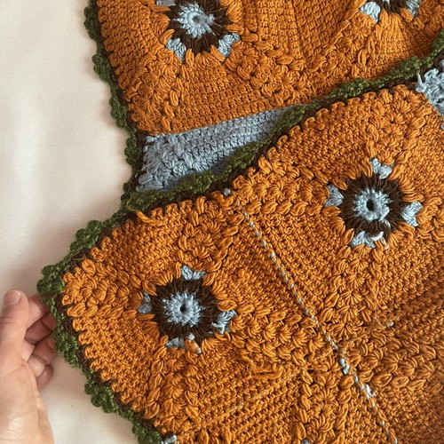 Vintage handmade crochet rug 83x49cm with 70s granny squares, used